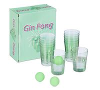 Relaxdays 10030773 Pong, Set of 12 Cups & 3 Balls, Party Drinking Game for Adults, Gin Tonic Shot Spong, Green, Set
