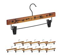 Relaxdays 10031367 Trouser Hangers Set of 12 Elegant Clip Hangers for Skirts, Trousers, Clamp Hangers with Clips, Grained, Natural Black, 10031367