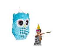 Relaxdays 10031476 Owl Pinata, Birthday, Party, Celebration, Dimensions: H x W x D: Approx. 43 x 25 x 26 cm, Blue