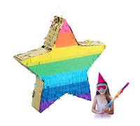 Relaxdays 10031478 Star Pinata, Birthday, Party, Celebration, Dimensions: H x W x D: Approx. 49 x 45 x 9 cm, Multicoloured, 1 Item