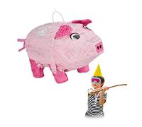 Relaxdays 10031487 Pig Pinata, Birthday, Party, Celebration, Dimensions: H x W x D: Approx. 25 x 20 x 43 cm, Pink, 1 Item