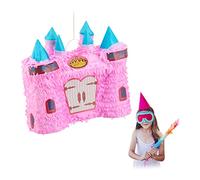 Relaxdays 10031491 Lock Fairy Tale Castle Pinata, Birthday, Party, Celebration, Dimensions: H x W x D: Approx. 37 x 40 x 15 cm, Pink