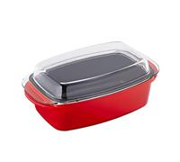 Relaxdays 10031497 Roaster with Lid, Non-Stick Coated, Casserole Dish, Cast Aluminium & Glass, Dishwasher Safe, Oven Tin, Red