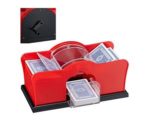 Relaxdays 10031555 card mixer, 2 decks, crank, manual mixer for playing cards up to 91 mm, plastic, red/black