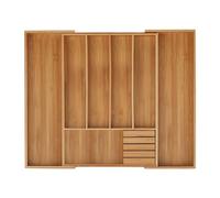 Relaxdays 10032173, Natural Cutlery Tray, Extendable, 5-7 Compartments, HxWxD: 5 x 55 x 44.5 cm, Kitchen Drawer Insert, Bamboo