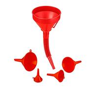 Relaxdays 10034230 Funnel Set, 5 Sizes, Universal Funnel with Hose and Strainer, Car Oil Funnel and Kitchen Funnel, Red