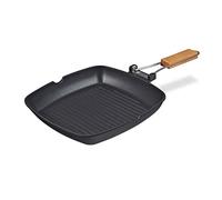 Relaxdays 10034487 Grill Pan, Suitable for Induction Hobs, Aluminium Steak Meat Fryer, 29x29 cm, Non-Stick Coated, Square, Black