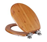 Relaxdays 10035761 Lid with Soft-Close Mechanism, Oval, Easy to Remove, Bamboo Toilet Seat, W x D: 37 x 46 cm, Natural