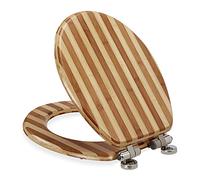Relaxdays 10038483 WC-Sitz Soft-Close Mechanism, Oval, Easy to Remove, Striped Bamboo Toilet Seat, W x D: 37 x 46 cm, Natural