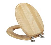 Relaxdays 10038485 WC-Sitz Soft-Close Mechanism, Oval Lid, Easy to Remove, Toilet Seat Ash Wood, H x W x D: 6 x 37 x 44 cm, Natural