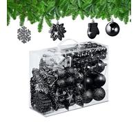 Relaxdays 100x Christmas Ornaments, Baubles, Glittering, Matte & Shiny, Tree Decorations, Plastic, 10 Designs, Black, 24 x 30 x 12 cm