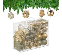 Relaxdays 100x Christmas Ornaments, Baubles, Glittering, Matte & Shiny, Tree Decorations, Plastic, 10 Designs, Champagne, 24 x 30 x 12 cm