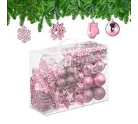 Relaxdays 100x Christmas Ornaments, Baubles, Glittering, Matte & Shiny, Tree Decorations, Plastic, 10 Designs, Pink, 24 x 30 x 12 cm