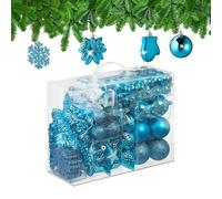 Relaxdays 100x Christmas Ornaments, Baubles, Glittering, Matte & Shiny, Tree Decorations, Plastic, 10 Designs, Petrol, 24 x 30 x 12 cm
