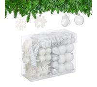 Relaxdays 100x Christmas Ornaments, Baubles, Glittering, Matte & Shiny, Tree Decorations, Plastic, 10 Designs, White, 24 x 30 x 12 cm