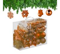 Relaxdays 100x Christmas Ornaments, Baubles, Glittering, Matte & Shiny, Tree Decorations, Plastic, 10 Designs, Orange, 24 x 30 x 12 cm