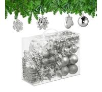 Relaxdays 100x Christmas Ornaments, Baubles, Glittering, Matte & Shiny, Tree Decorations, Plastic, 10 Designs, Silver, 24 x 30 x 12 cm