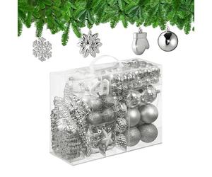 Relaxdays 100x Christmas Ornaments, Baubles, Glittering, Matte & Shiny, Tree Decorations, Plastic, 10 Designs, Silver, 24 x 30 x 12 cm