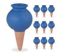 Relaxdays 10x Clay Globes, Houseplants & Flowerbeds, Automatic Watering, Ceramic, Vacation & Office, Terracotta/Blue, 12 x 6 x 6 cm