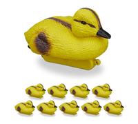 Relaxdays 10x Pond Duck, Floating Ducklings, for the Garden, Plastic, Decorative Ducks, 7 x 6.5 x 12.5 cm, Yellow/Black