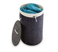 Relaxdays 10x Round Bamboo Laundry Baskets, Black
