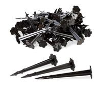 Relaxdays 11 cm Plastic Securing Pegs, Anchor Pins Set of 100, Weed Control Fabric Stakes, Black