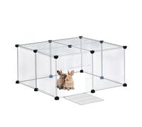 Relaxdays Free Range Enclosure for Small Pets, HWD: 37x75x75 cm, with Door & Cover, DIY, Extendable, Transparent, White