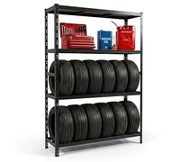 Relaxdays 12-tyre rack, HxWxD 180 x 120 x 40 cm, 600 kg, steel, plug-in system, workshop, black