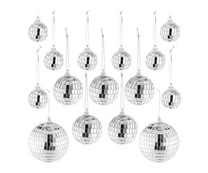 Relaxdays 15x Mini Disco Balls, in 3 Different Sizes, Ø 3-10 cm, Party Decoration for Hanging, Reflecting Light, Silver, Foam, 11 x 10 x 10 cm