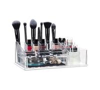 Relaxdays Makeup Organiser with Drawer, Acrylic Storage Box for Cosmetics and Jewellery, Lipstick Holder, Transparent