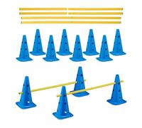 Relaxdays 18-Piece Hurdle Set, Dog Agility & Football Training, 12 Cones & 6 Poles, Obstacle Sports Course, Blue/Yellow, 38 x 22 cm