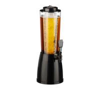 Relaxdays Beer Tower with Tap, 2.5 litres, Drinks Dispenser with Cooler, for Garden, Party Accessory, Transparent/Black