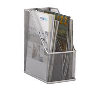 Relaxdays Standing File Holder, 2 Compartments, Metal Mesh, Sturdy Rack, A4-C4, Document Organiser, Silver, Steel, 25 x 14.3 x 31.5 cm