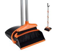 Relaxdays 2-in-1 broom & dustpan set, 4pc, HxWxD 116x27x26cm, black/orange