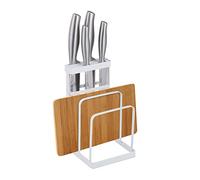 Relaxdays 2 in 1 Chopping Board & Knife Holder, Metal, Organiser Stand for Kitchen Worktop, 21.5 x 12 x 14 cm, White