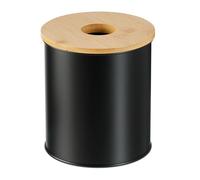 Relaxdays Bathroom Bin, 2 Litre Volume Capacity, Round, Bamboo Lid with Hole, Cosmetic Waste Trash Can, Dustbin, Black, 15 x 13.5 x 13.5 cm