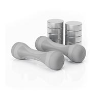 Relaxdays, 2-pack, weight adjustable 1 kg, 1.5 kg, 2 kg, rubber grip, fitness dumbbells, grey, Plastic, Steel, 25 x 7 x 7 cm
