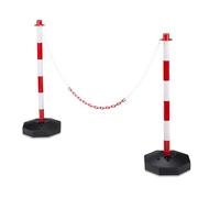 Relaxdays 2 Parking Barriers, Size: 82 x 56 x 28 cm Chain Barrier made of Plastic w/ Practical Chains to Save Parking Spaces w/ Sturdy Base to Fill w/ Water or Sand, Red / White
