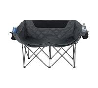 Relaxdays 2-Person Folding Camping Bench with Armrests, Cup Holders & Carrying Bag, 84x146x54 cm, Grey