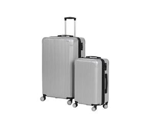 Relaxdays 2-Piece Hard-Shell Luggage Set, Telescopic Handle, Combination Lock, 2 Sizes, 4 Wheels, Champagne, 65x42x25.5c