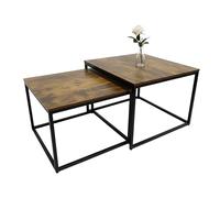 Relaxdays 2-piece Nesting Side Tables, Industrial, 65 & 75 cm, Wood-effect Top & Metal, Brown/Black