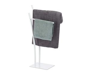 Relaxdays 2-Rail Double Stand, Freestanding Towel Holder, Bathroom Valet, White, HWD 88 x 43 x 24 cm