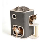 Relaxdays 2-storey cat house, cat den with ball & scratching post, grey