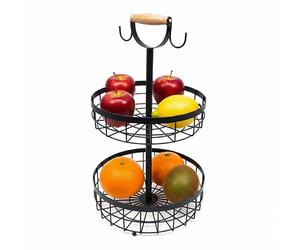 Relaxdays 2-Tier Fruit Basket Etagere, Stylish Metal Bowl for Fruit and Vegetables, Kitchen Storage, Metal, Black
