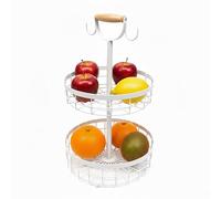 Relaxdays 2-Tier Fruit Etagere, Kitchen Fruit Bowl, Modern Metal Basket for Fruits & Veggies, Metal, White