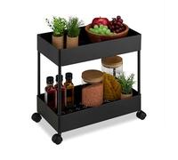 Relaxdays 2-tier trolley, serving/kitchen/bath/office, rolling shelf, HxWxD: 38 x 39.5 x 21.5 cm, black