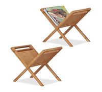 Relaxdays 2 x Bamboo Newspaper Rack, Storage, Collector, Carry Handles, Handy, Space-Saving, Standing, DIN A4, DIN A5, Natural