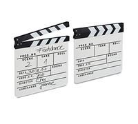 Relaxdays 2 x Film Directors Clapperboard, Wood, Chalk Board Clapper, Dry Erase Slate, Hollywood, H x W: 26 x 30 cm, White