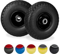 Relaxdays 2 x Hand Truck Tyre, Non-Flat Solid Rubber Wheels, 3.00-4â, 20mm Ax