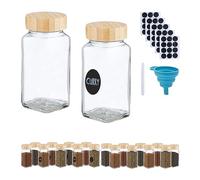 Relaxdays, 20x Set, Sprinkle Insert, Spice Jars Glass, 120 ml, with Labels, Pen & Funnel, Transparent/Natural, 11 x 4 x 4 cm
